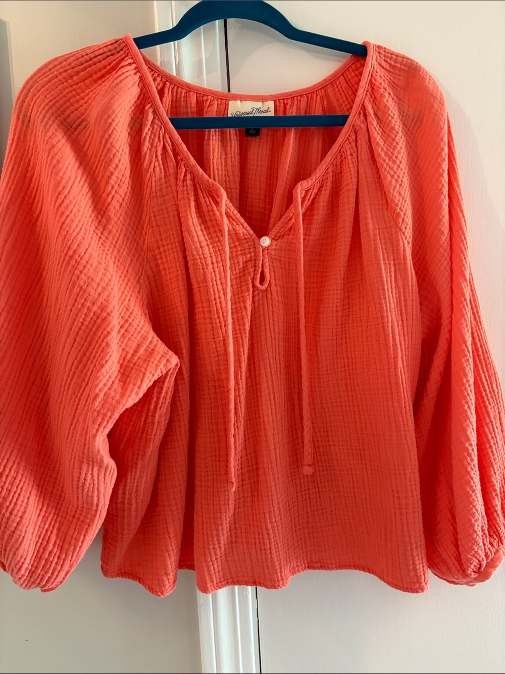 Universal Thread Coral Gauze Tie-Neck Blouse